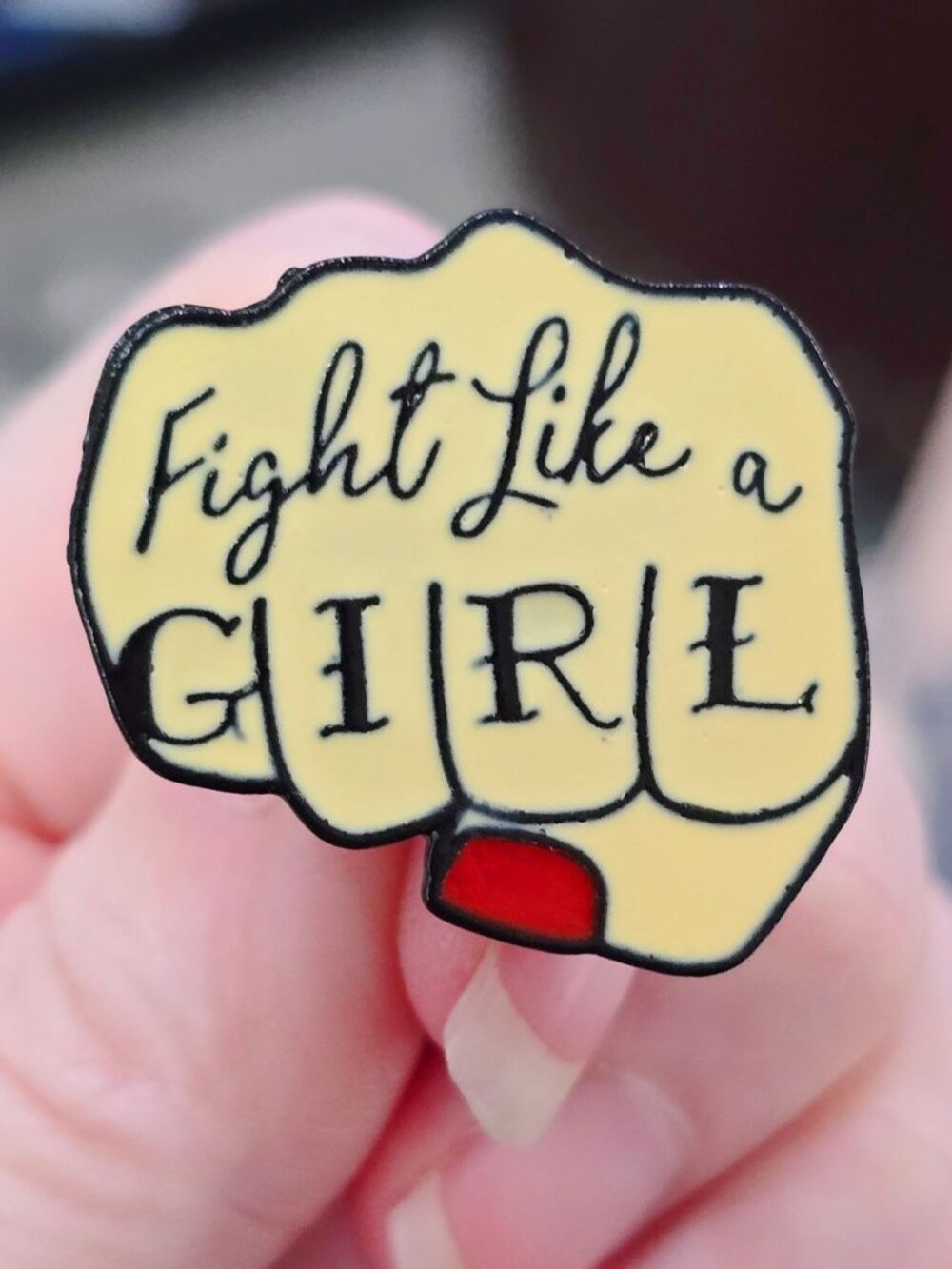 Feminist ✦ Fight Like a Girl Enamel Pin ✦ Black White Red Empowerment Graphic